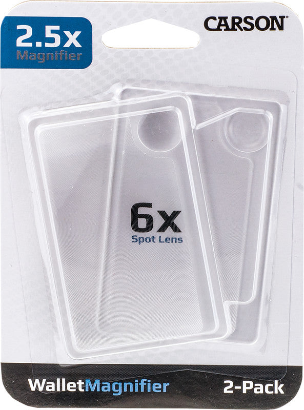 Carson Kreditkarten-Lupe (Fresnel) – 2,5× (Spot 6×), transparent, 2er-Set