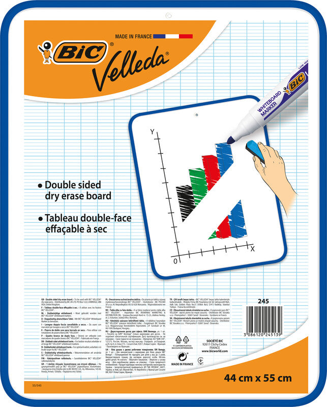 BIC Whiteboard – 44 × 55 cm, Kunststoff, Kunststoffrahmen, blau, beidseitig