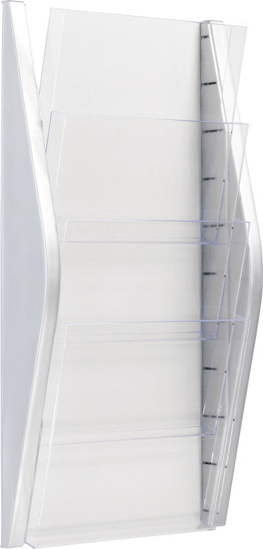 Helit Wandprospekthalter – A4 hoch, silber, Kunststoff, 4 Fächer – 1 Stk