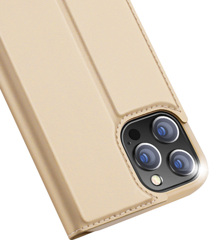 Dux Ducis Booklet-Hülle – für Apple iPhone 13 Pro – gold – Kunstleder – mit Kartenfach, Magnetverschluss