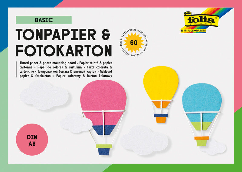 Folia Tonpapier- und Fotokartonblock – A6 – 130/300 g/m² – sortiert – 60 Blatt