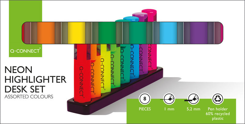 Q-connect Textmarker Desktop Set 8 Farben – Keilspitze, 1–5,2 mm