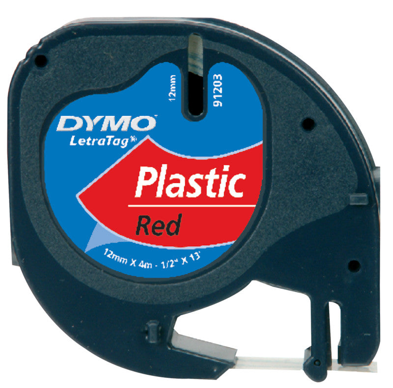 DYMO Schriftband – 12 mm × 4 m, rot, schwarz, LetraTag