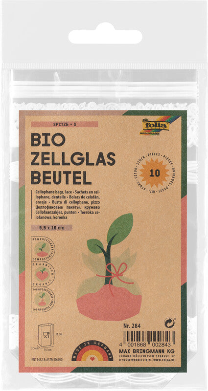 Folia Cellophantüten – Spitzen – 95 × 160 mm – 10 Stk., Kunststoff, kompostierbar