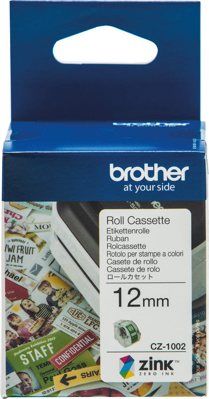 Brother Etikettenrolle, 12 mm × 5 m, weiss, Papier, permanent, für VC-500W