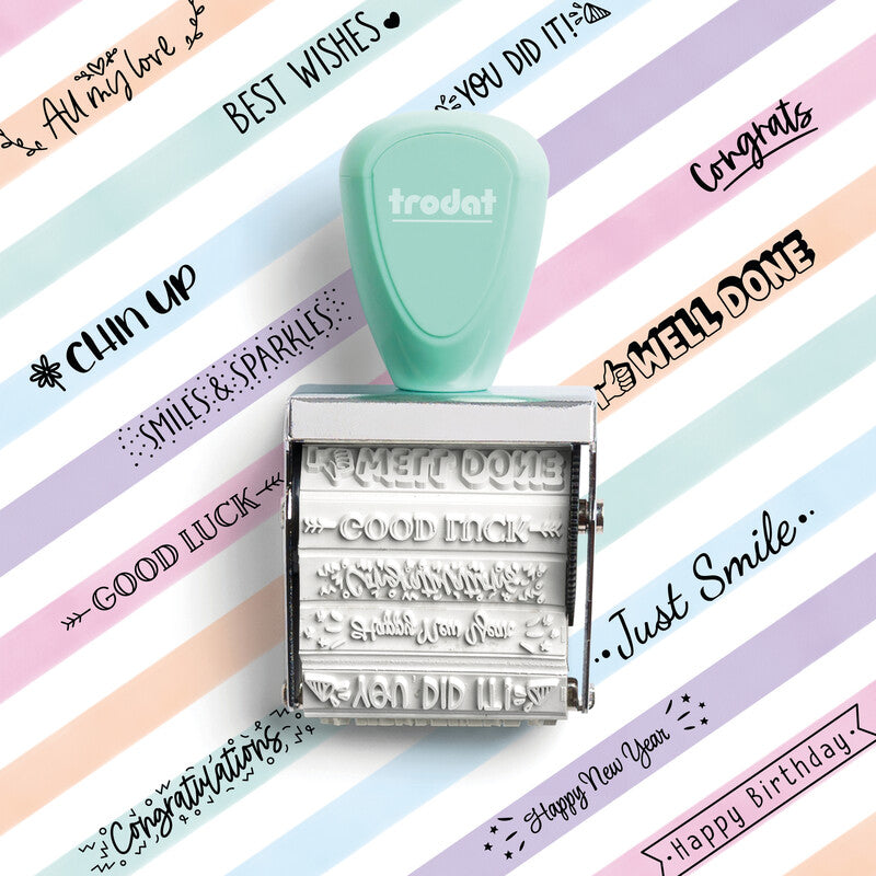 Trodat Best wishes Motivstempel – selbstfärbend, 30 × 5 mm, sortiert, Englisch