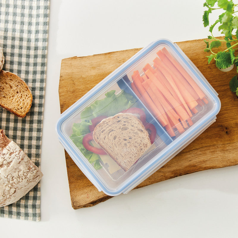 Rotho Kühlschrankdose Clic & Lock – 1 l – rechteckig mit Trennsteg – 23,9 × 5 × 16 cm – transparent