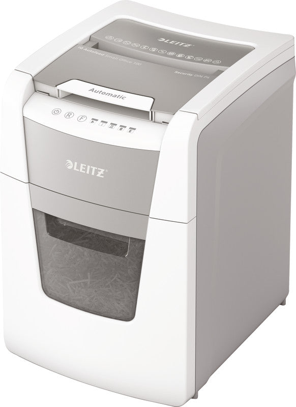 Leitz Aktenvernichter mit Autofeed 100 Blatt, DIN P-4, Partikelschnitt 4 × 30 mm, 8 Blatt, 34 l, A4