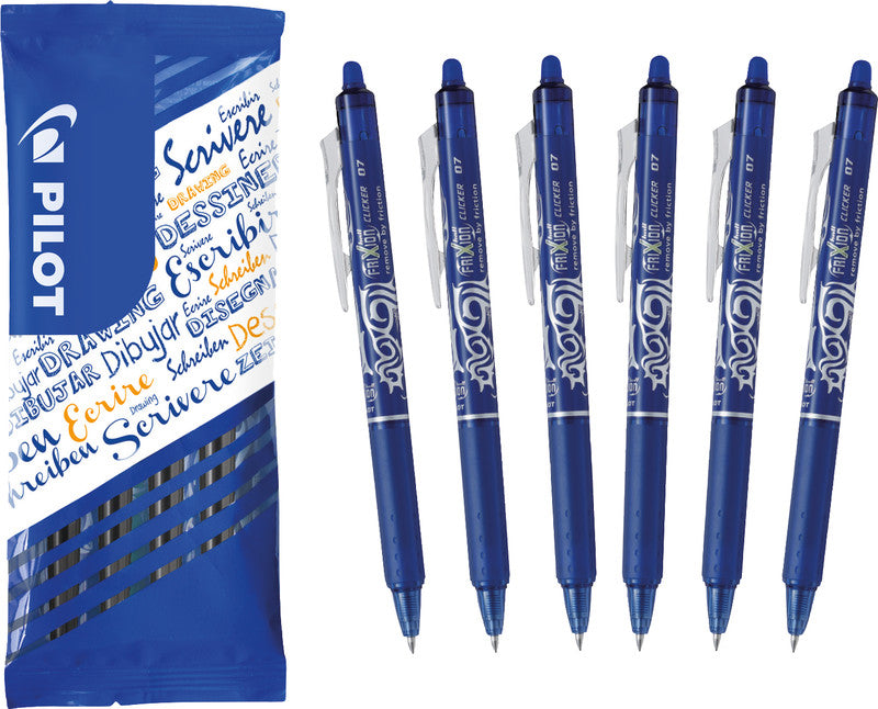 Pilot FriXion Ball Clicker – radierbares Tintenroller-Set, 0,7 mm, blau, 6er Pack