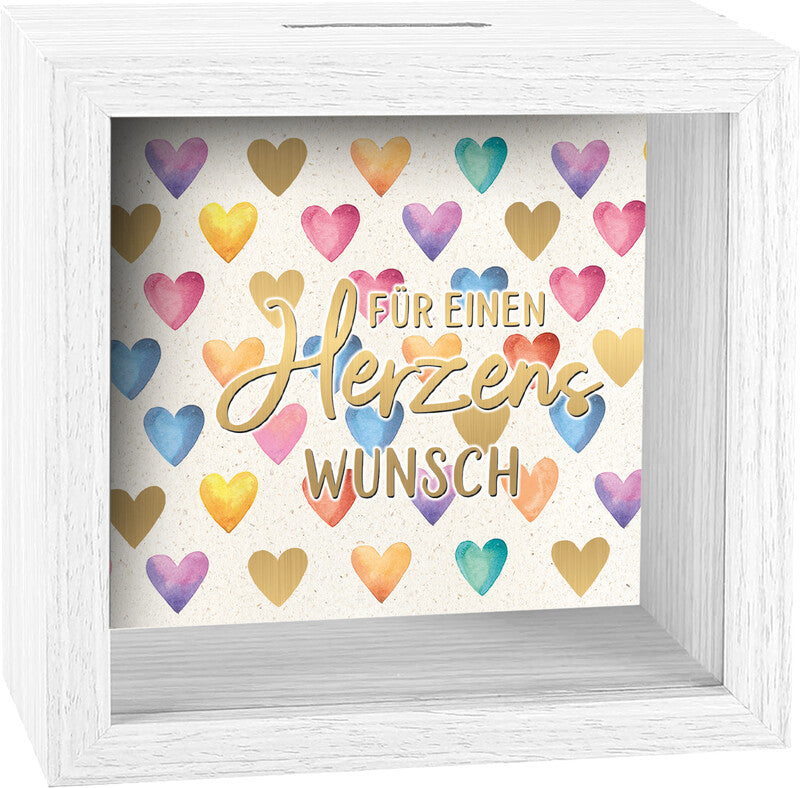 Kurt Eulzer Spardose Für einen Herzenswunsch, weiss, Holz, 11 × 11 cm, 20 mm, mit Sichtfenster