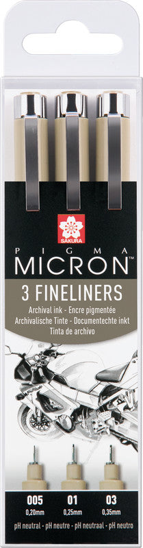 Sakura Pigma Micron Fineliner – 3er-Set – Schwarz – Wasserfest