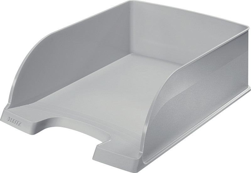 Leitz Stapelbarer Briefkorb mit Griffausschnitt, Beschriftungsfeld, matt, grau, B 255 × H 103 × T 357 mm