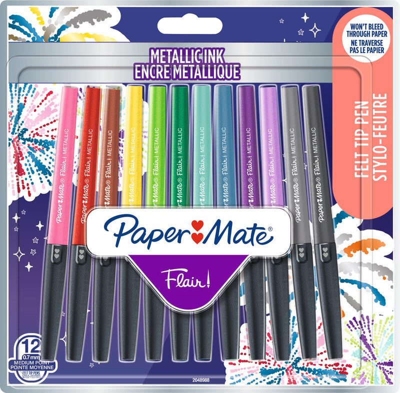 Papermate Filzstifte Flair Metallic, Strichbreite 0,7 mm, 12 Farben