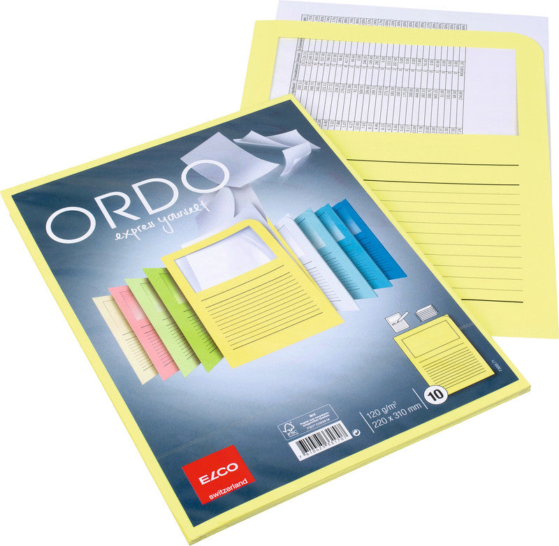 Elco Ordo Classico Sichtmappe A4 – Gelb, Papier, Beschriftungsvordruck, Sichtfenster, 10er-Pack