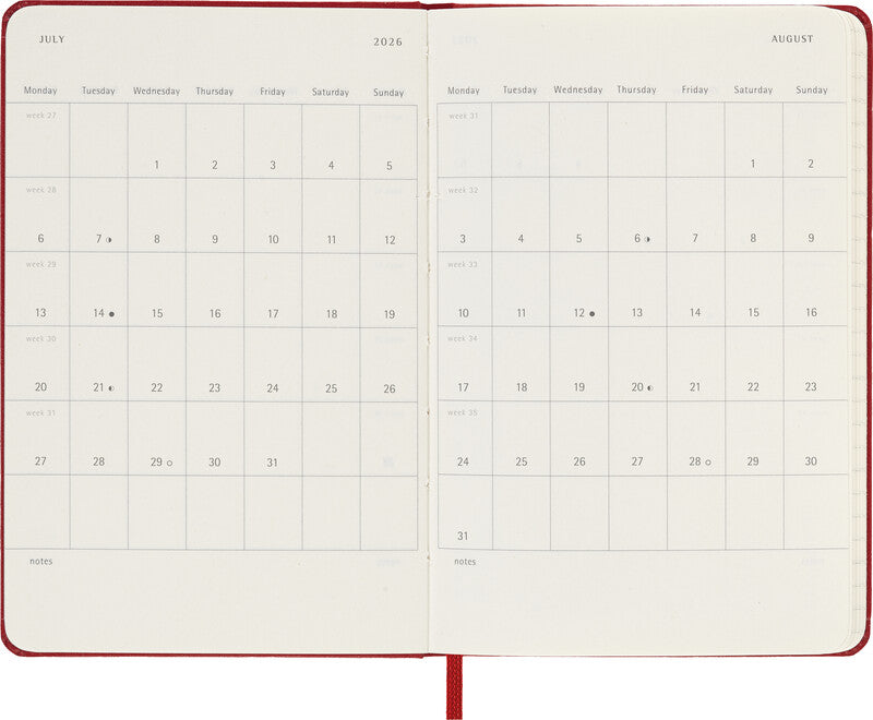 Moleskine Agenda – 1 Woche/1 Seite, gebunden, 9 × 14 cm, Jan–Dez, Englisch, scharlachrot, FSC