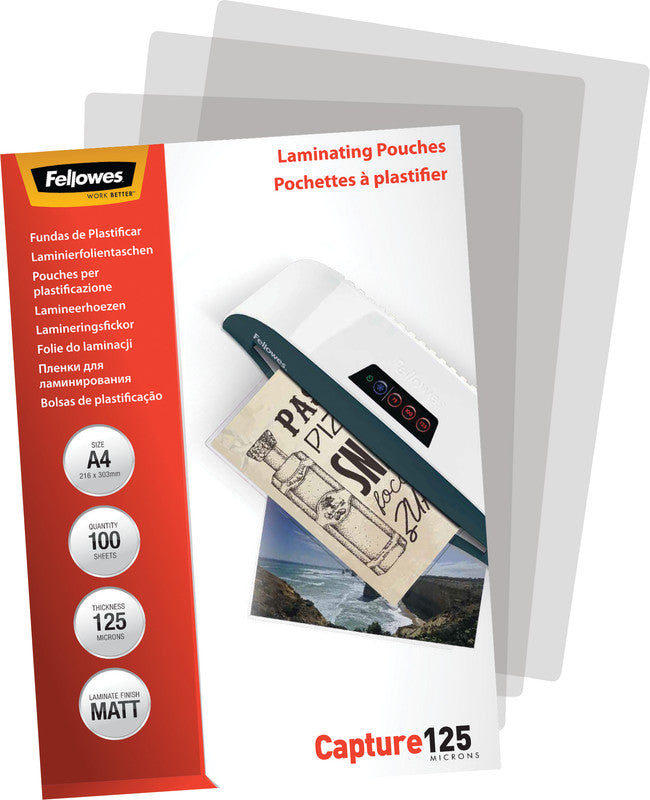Fellowes Laminierfolien A4, matt – 125 µm, 216 × 303 mm, 100 Stk.