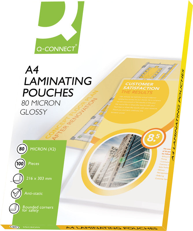 Q-CONNECT Laminierfolien A4, glänzend – 80 µm, 216 × 303 mm, 100 Stk.
