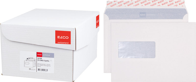 ELCO Couvert C5 (229 × 162 mm), mit Fenster, Haftklebend (Optifix), Naturweiss, 100 g/m² – 500 Stk.