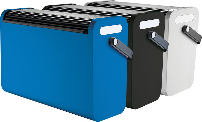 Helit Hängemappen-Box A4 – für 25 Hängemappen, mit Tragegriff, stapelbar, 425 × 375 × 200 mm, Schwarz/Blau