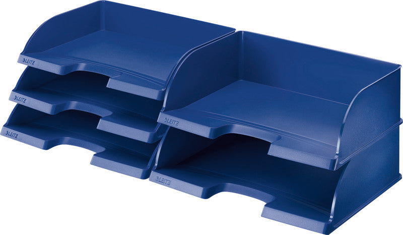 Leitz Stapelbarer Briefkorb mit Griffausschnitt, Beschriftungsfeld, matt, blau, B 363 × H 103 × T 273 mm