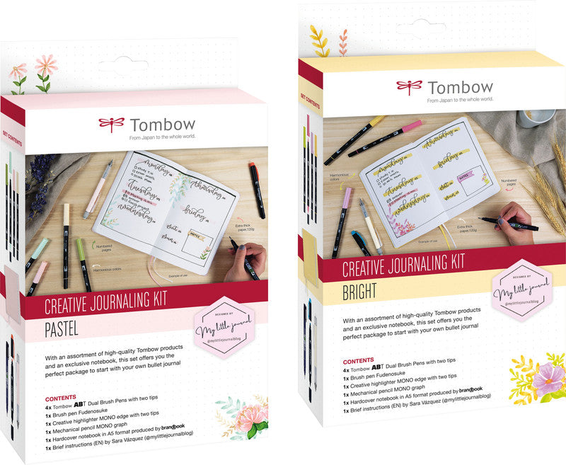 Tombow Starter Kit Handlettering – 4 ABT Dual Brush Pens, Fudenosuke, MONO graph, MONO edge, Notizbuch A5