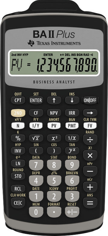 Texas Instruments Taschenrechner TI-BA II Plus – 10-stellig, LCD, Batterie, schwarz, 84×154×16 mm
