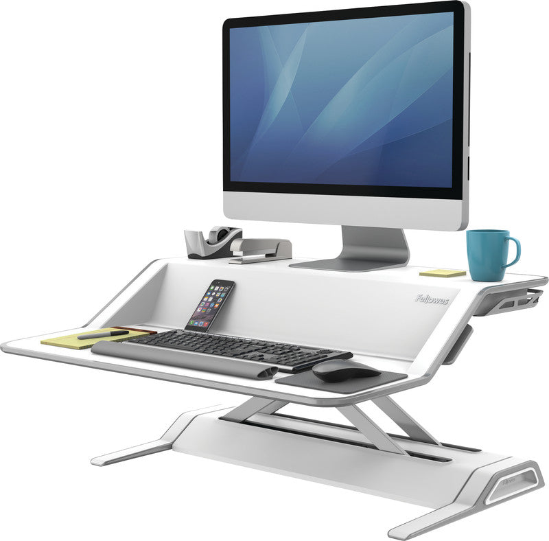 Fellowes Stehtisch – 80,6 × 20,7 × 14–43,2 cm – weiss – höhenverstellbar