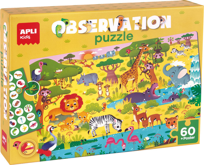 APLI Kids Puzzle Wimmel Savanne – ab 4 Jahren, 62 Teile, Format 520 × 340 mm, Karton