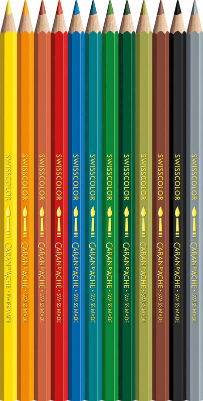 Caran d-Ache Caran d'Ache Aquarellfarbstifte Swisscolor – Aquarell, Ø 2,8 mm, 12 Farben, in Kartonetui