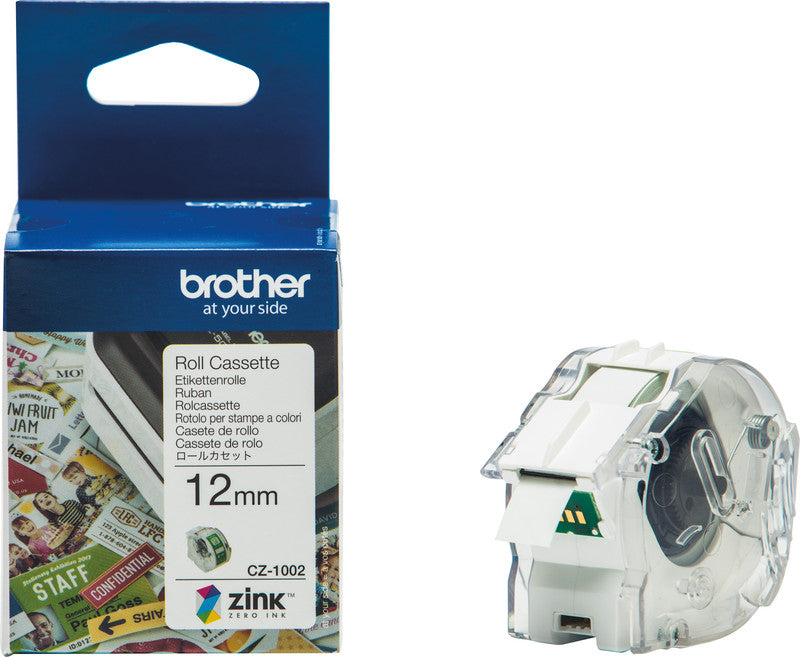 Brother Etikettenrolle, 12 mm × 5 m, weiss, Papier, permanent, für VC-500W