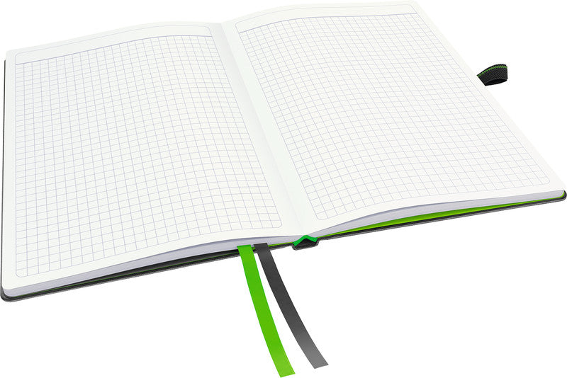 Leitz Notizbuch – A5 – kariert – 80 Blatt – 96 g/m², perforiert, Gummiband, Stiftschlaufe, schwarz