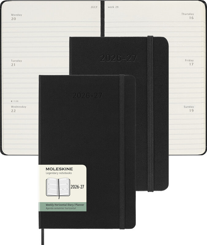 Moleskine Schüleragenda – 1 Woche/2 Seiten, gebunden, 13 × 21 cm, 18 Monate Jul–Dez, Englisch, Schwarz, FSC
