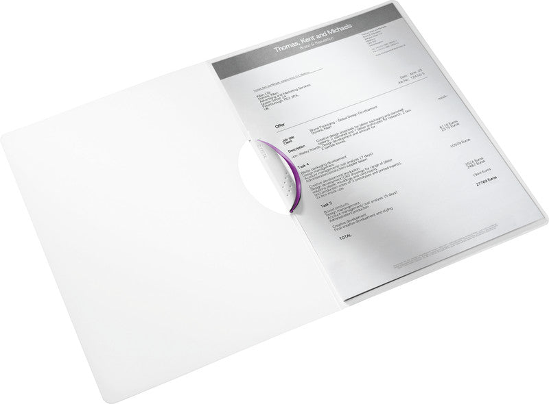 Leitz WOW ColorClip Klemmhefter für A4, Polypropylen (PP), Violett – Drehbarer Clipverschluss – Bis 30 Blatt
