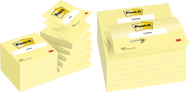 Post-it Haftnotizen Z-Notes – 127×76 mm – Gelb, 100 Blatt, Z-Faltung, PEFC