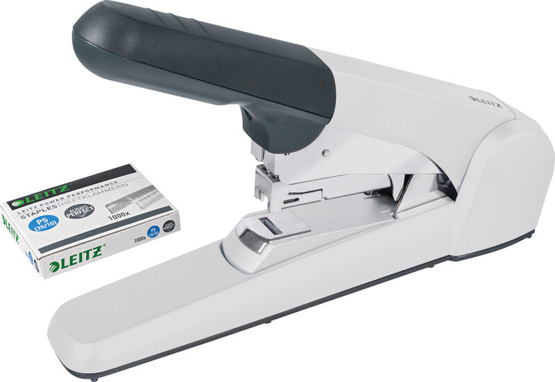 Leitz 5552 – Hefter, 60 Blatt, für 25/10, Flat-Clinch, Einlegetiefe 57 mm, grau