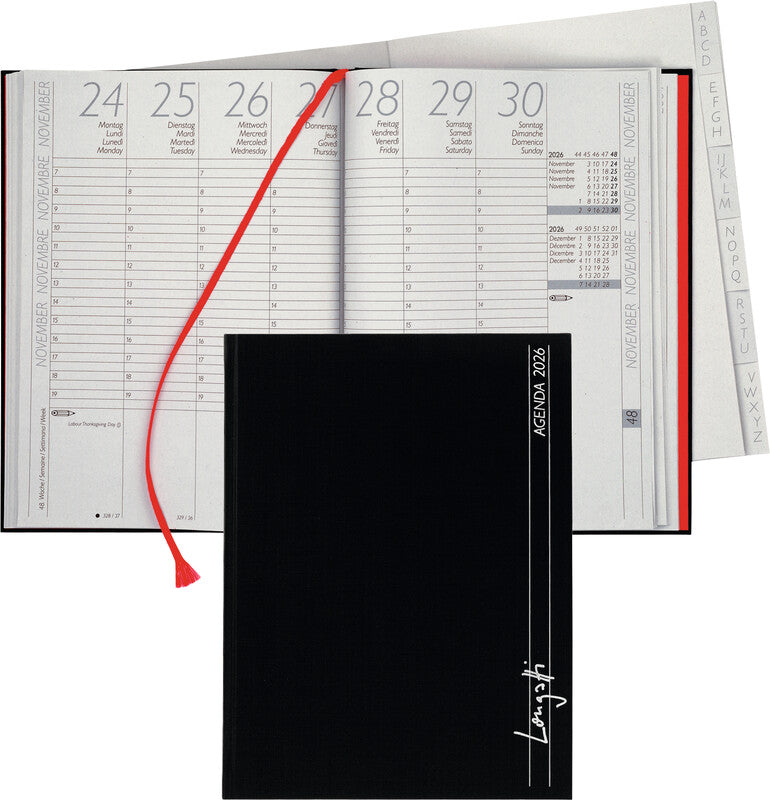 Biella LONGATTI Agenda – 1 Woche/2 Seiten, gebunden, 18 × 24,5 cm, 2026