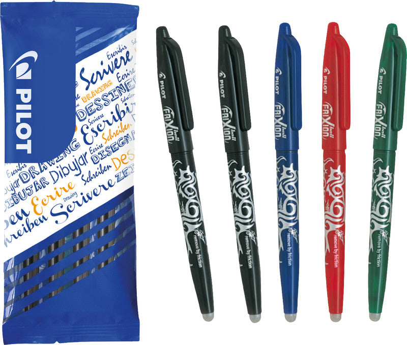 Pilot FriXion Ball – Radierbarer Tintenroller-Set mit Kappe, 0,7 mm, farbig sortiert, 5er Beutel