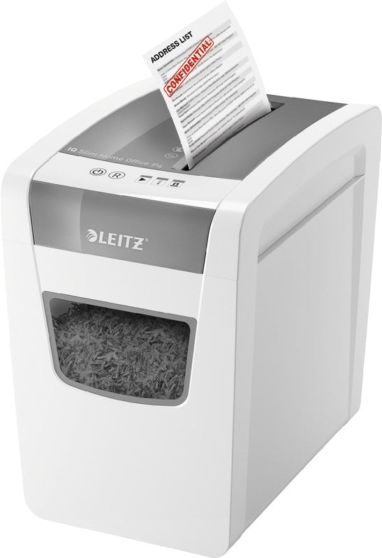 Leitz IQ Slim Home Office – Aktenvernichter, DIN P-4, Partikelschnitt 4 × 28 mm, 10 Blatt, 21 l, A4
