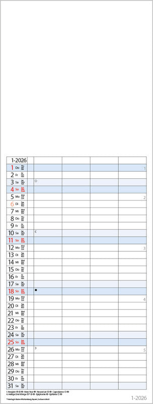 Korsch Familienplaner – für Familien – 4 Spalten – viersprachig D/F/I/GB – 2026 – Spiralbindung – 19 × 52 cm