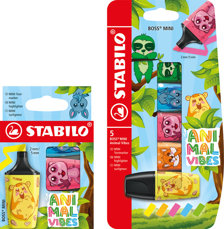 STABILO BOSS Textmarker Mini Set 5 Farben – Keilspitze, 2–5 mm