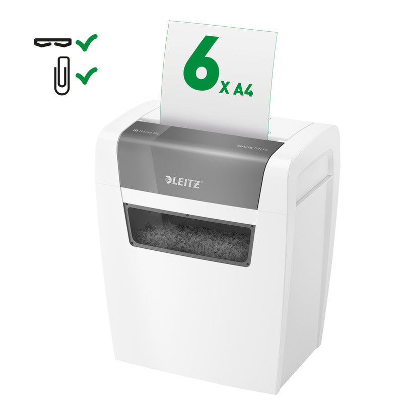 Leitz IQ Home – Aktenvernichter, DIN P-4, Partikelschnitt 4 × 28 mm, 6 Blatt, 15 l, A4