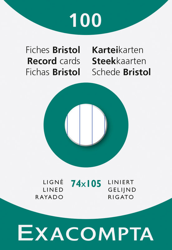 Exacompta Karteikarte A7 quer, liniert, weiss, 205 g/m², Karteikarton – 100 Stück