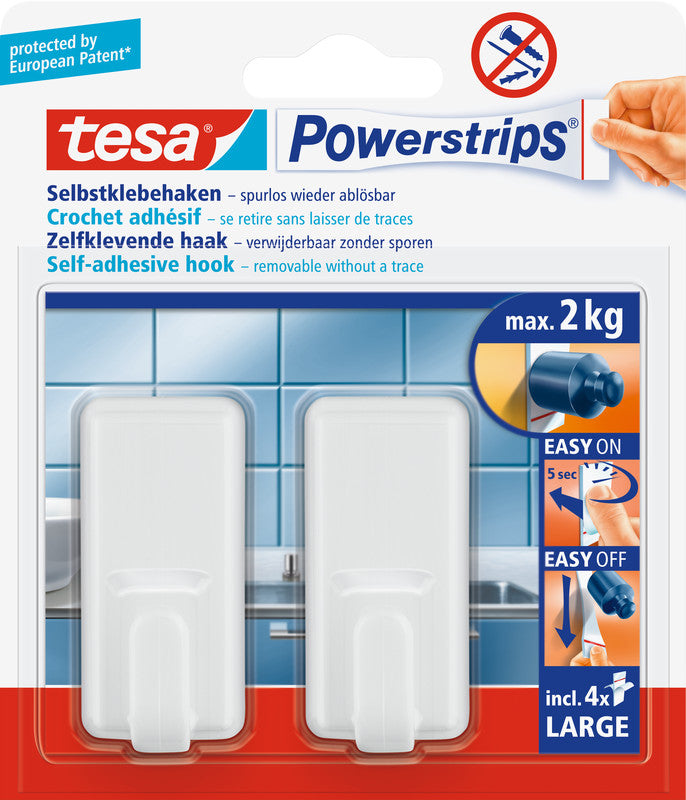 TESA Klebehaken – Kunststoff, Weiss, 2,8 × 5,8 × 2,2 cm – 2er-Pack