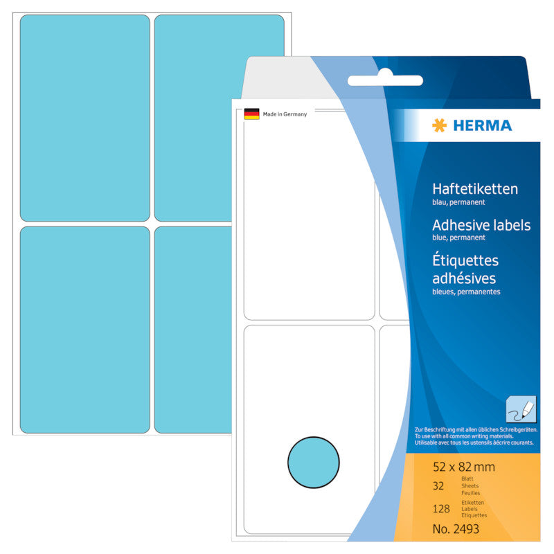 HERMA Schuletiketten – 52 × 82 mm, Abgerundete Ecken, 128 Stk, 32 Bogen, Permanent Haftend