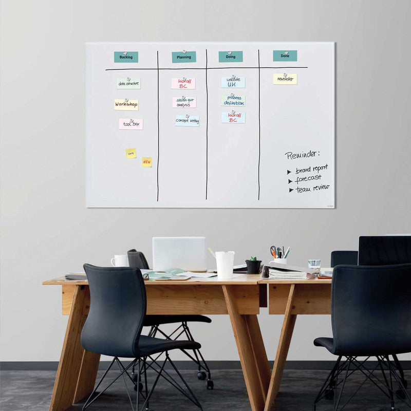 Sigel Whiteboard – 100 × 65 cm, Glas, magnetisch, Wandmontage, inkl. SuperDym-Magnetwürfel, Montagesatz