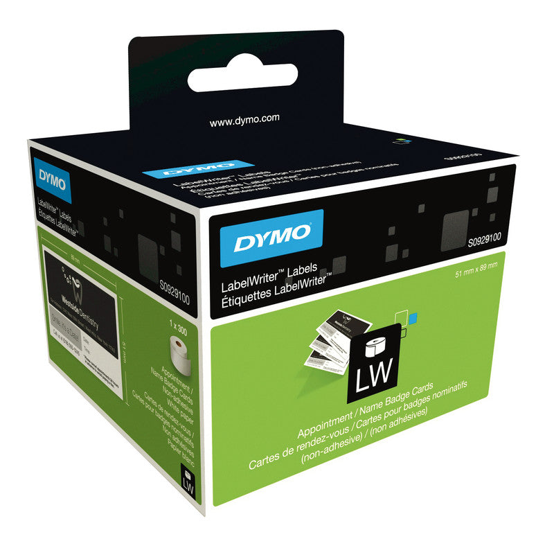 DYMO Endlos-Kartonschilder, 89 mm × 51 mm, weiss, Papier, nicht klebend, für LabelWriter-Modelle und andere
