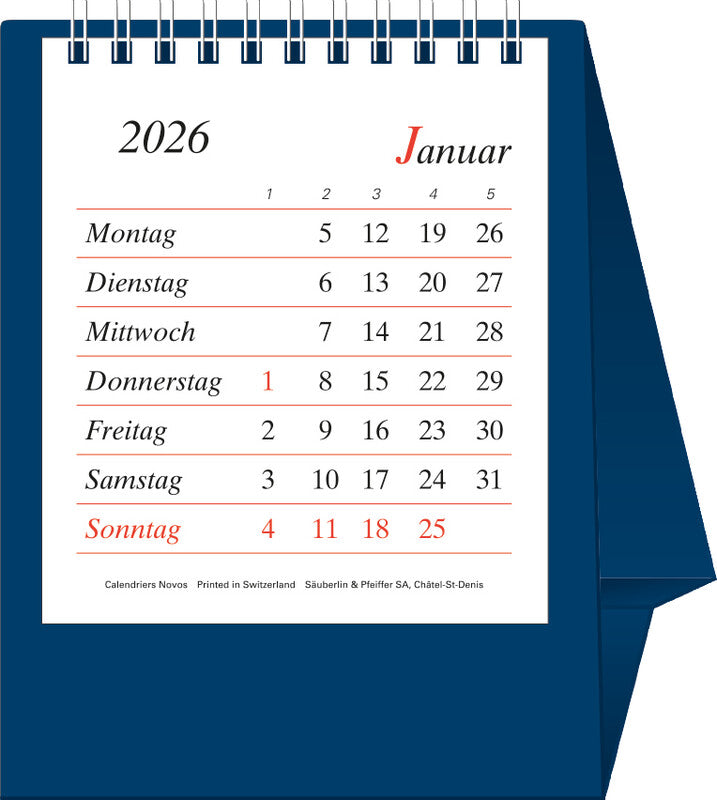 Novos Kalender-Einlage – 1 Monat/1 Seite, 12 × 14 cm, 2026