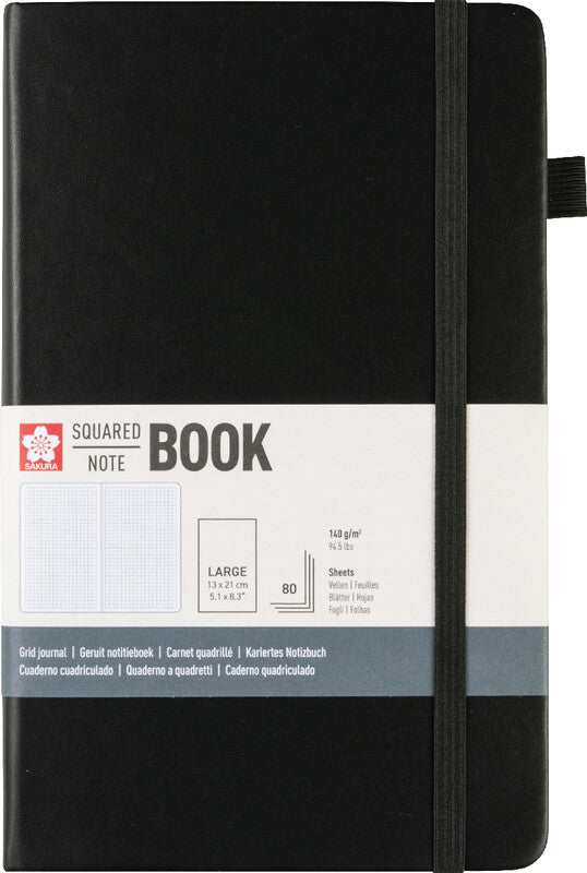 Sakura Notizbuch – 130 × 210 mm – 160 Seiten – 140 g/m² – gebunden, Gummiband, Stiftschlaufe, schwarz