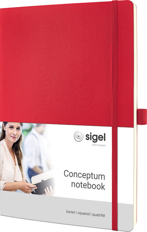 Sigel Notizbuch A4, kariert, Fadenheftung, Softcover, 194 Seiten, 80 g/m² – rot