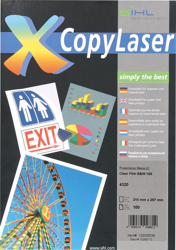Sihl Transparentfolien – für Inkjetdrucker, Laserdrucker, s/w-Kopierer u. a., A4 (210 × 297 mm), 100 Blatt
